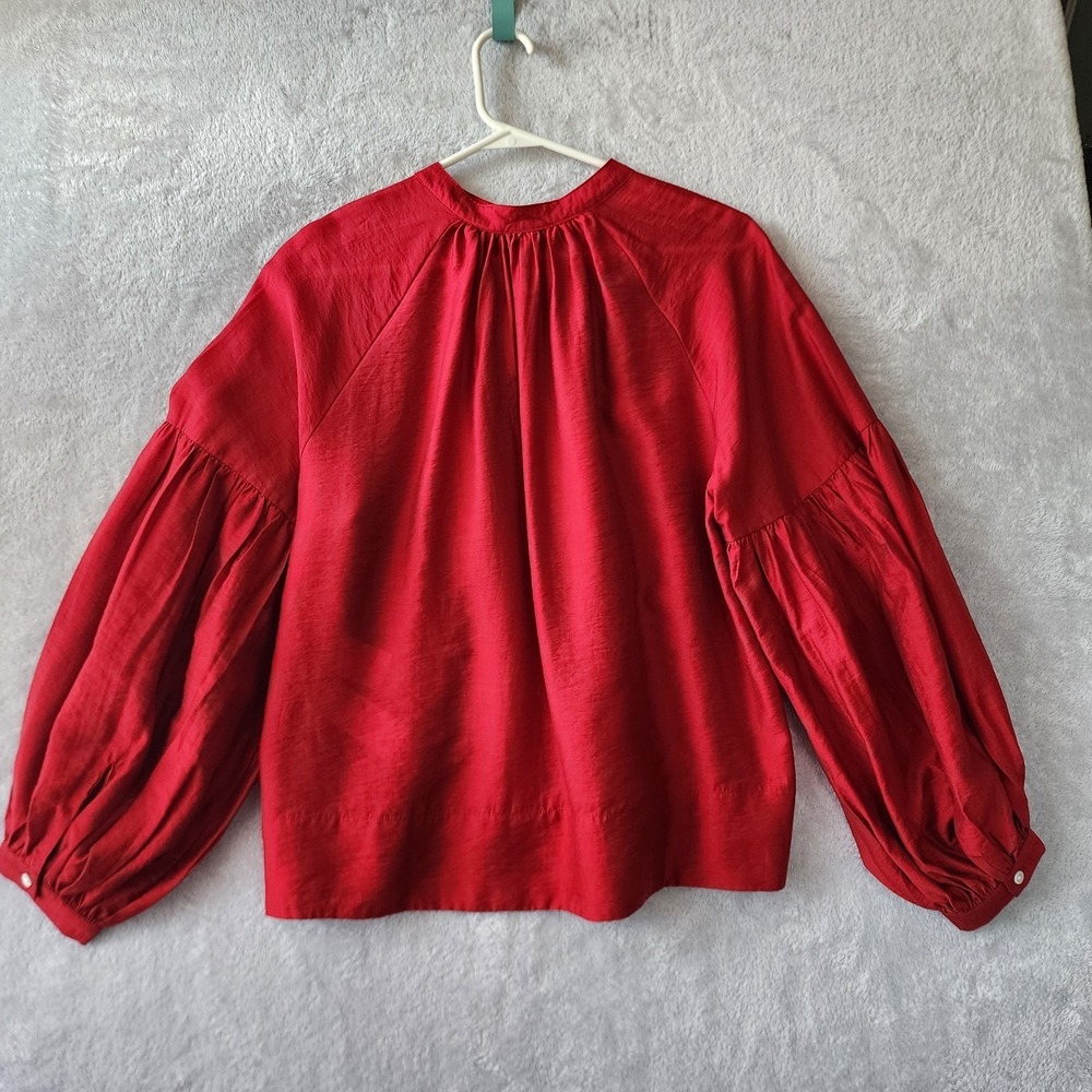 Madewell Top Womens Size Medium Shirred Romantic Balloon Sleeve Crimson Red - Picture 5 of 9